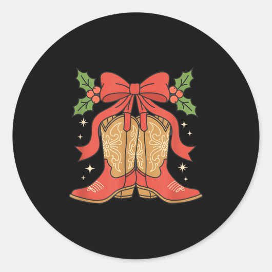 Awareness Cowboy Boots Christmas Breast Cancer Sup ラウンドシール (正面)