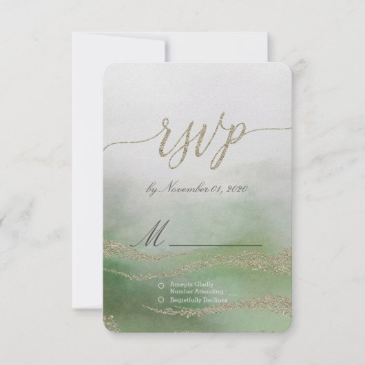 Awashエレガント Water Color in Foliage Wedding RSVP (正面)