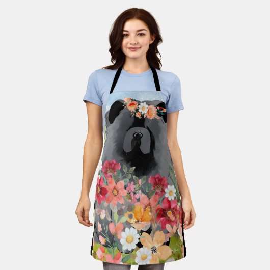 AWASH IN LIGHT BLACK - Blue Chow Dog エプロン (着用した状態)