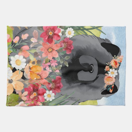 AWASH IN LIGHT BLACK - Blue Chow Dog キッチンタオル (横)