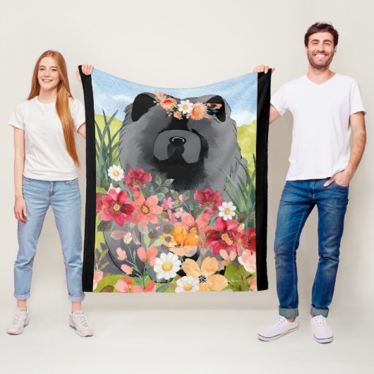 AWASH IN LIGHT BLACK - Blue Chow Dog フリースブランケット (インサイチュ)