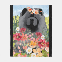 AWASH IN LIGHT BLACK - Blue Chow Dog フリースブランケット