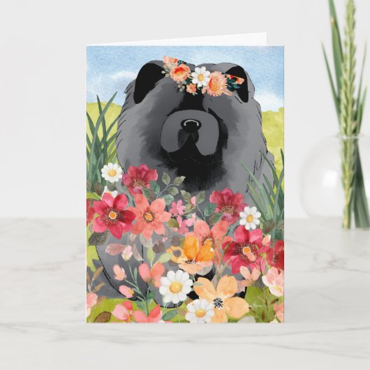 AWASH IN LIGHT Black - Blue Chow Dog Art Card サンキューカード (正面)