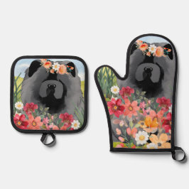 AWASH IN LIGHT BLACK - Blue Chow Dog Shirts 鍋つかみ&鍋敷きセット