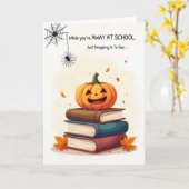Away at School Funny Halloween Cute Spider Droppin カード (黄色い花)