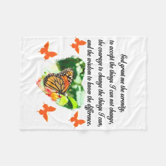 AWE'インスパイア's BUTTERFLY SERENITY祈りの言葉写真 フリースブランケット (正面(横))