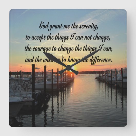 AWE-インスパイアs SERENITY祈りの言葉サンセットフォトデザイン スクエア壁時計 (正面)
