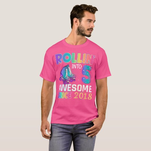 Awesome 5 Year Old Girl Roller Skating 5Th Birthda Tシャツ (正面フル)
