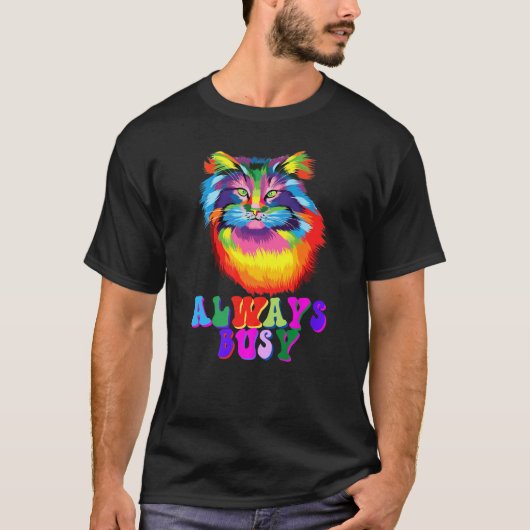 Awesome Always Busy Kitty Cool Colors Cat Tシャツ (正面)