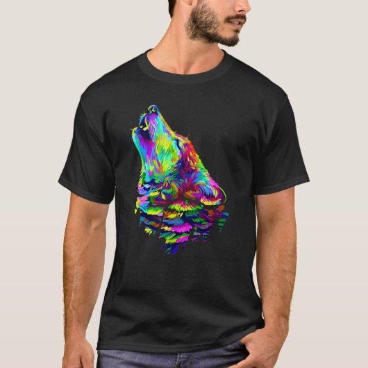 Awesome Colorful Wolf  Wildlife Animals  Women Men Tシャツ (正面)