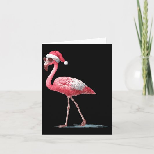 Awesome Cool Flamingo With Christmas Hat And Sungl カード (正面)