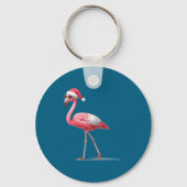 Awesome Cool Flamingo With Christmas Hat And Sungl キーホルダー (正面)