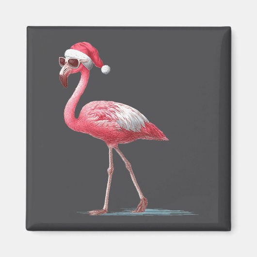 Awesome Cool Flamingo With Christmas Hat And Sungl マグネット (正面)
