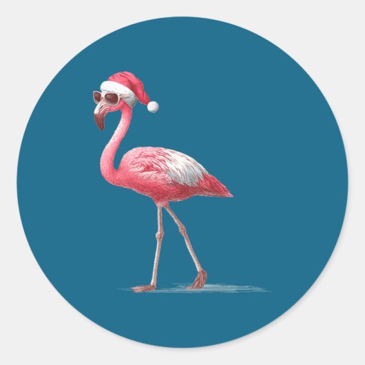 Awesome Cool Flamingo With Christmas Hat And Sungl ラウンドシール (正面)