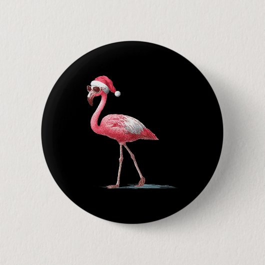 Awesome Cool Flamingo With Christmas Hat And Sungl 缶バッジ (正面)