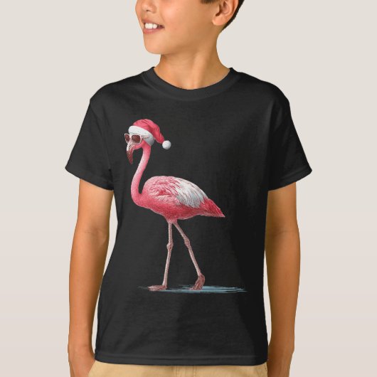 Awesome Cool Flamingo With Christmas Hat And Sungl Tシャツ (正面)