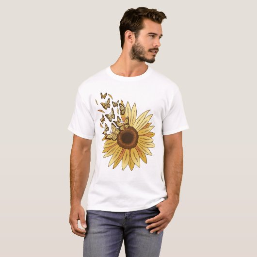 Awesome cute sunflower and butterflies. tシャツ (正面フル)