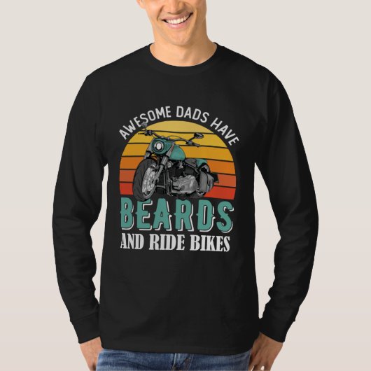 Awesome Dads Have Beards Funny Motorcycle Daddy Bi Tシャツ (正面)