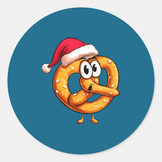 Awesome Festive Pretzel With Santa Claus Hat Costu ラウンドシール (正面)