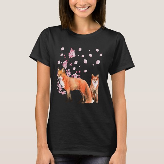Awesome Foxes Lovers Shirt Japanese Cherry Flower  Tシャツ (正面)