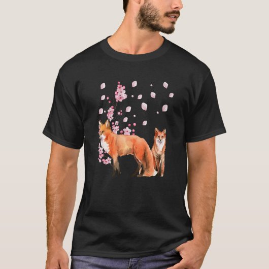 Awesome Foxes Lovers Shirt Japanese Cherry Flower  Tシャツ (正面)