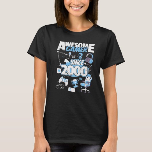 Awesome Gamer since 2000 Boy Girl Gaming Setup Tシャツ (正面)