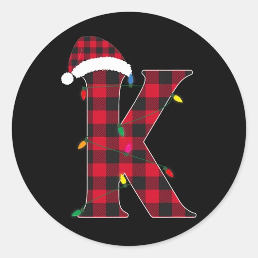 Awesome Letter K Initial Name Buffalo Plaid Christ ラウンドシール (正面)