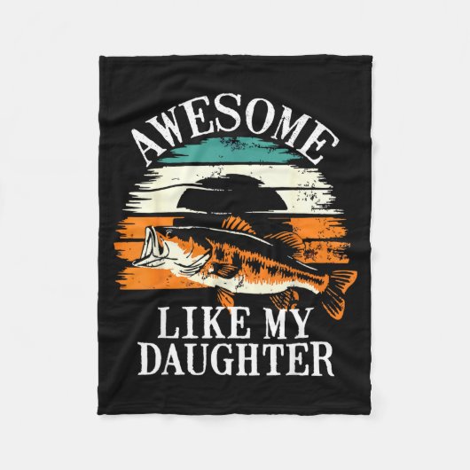 Awesome Like My Daughter Retro Fishing Dad Funny F フリースブランケット (正面)