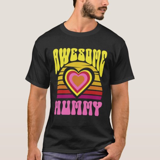Awesome Mummy Cute Sunset Hearts Mother s Day Retr Tシャツ (正面)