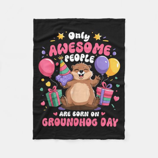 Awesome People Are Born On Groundhog Day Birthday  フリースブランケット (正面)