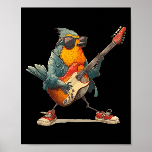 Awesome Robin Bird With Electric Guitar For Boys A ポスター (正面)