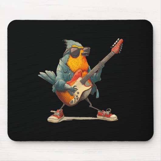 Awesome Robin Bird With Electric Guitar For Boys A マウスパッド (正面)
