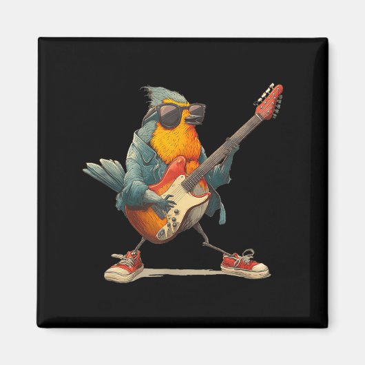 Awesome Robin Bird With Electric Guitar For Boys A マグネット (正面)