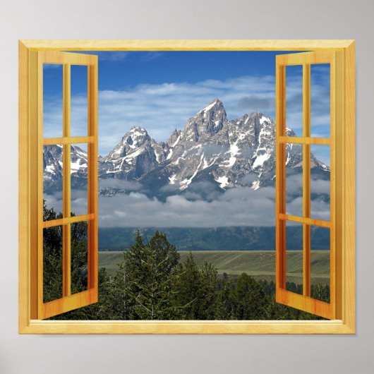 Awesome Rocky Mountain Fake Window Frame Poster ポスター (正面)