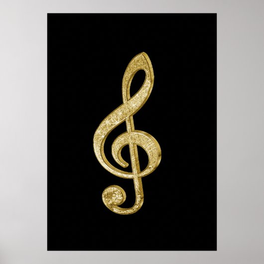 Awesome shining gold bar effects treble clef music ポスター (正面)