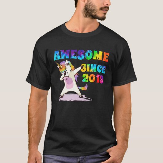 Awesome Since 2013 Dabbing Unicorn Tie Dye Age Tシャツ (正面)