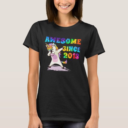 Awesome Since 2013 Dabbing Unicorn Tie Dye Age Tシャツ (正面)