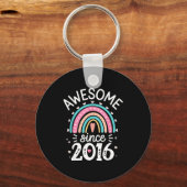 Awesome Since 2016 9th Birthday Rainbow Born In 20 キーホルダー (正面)