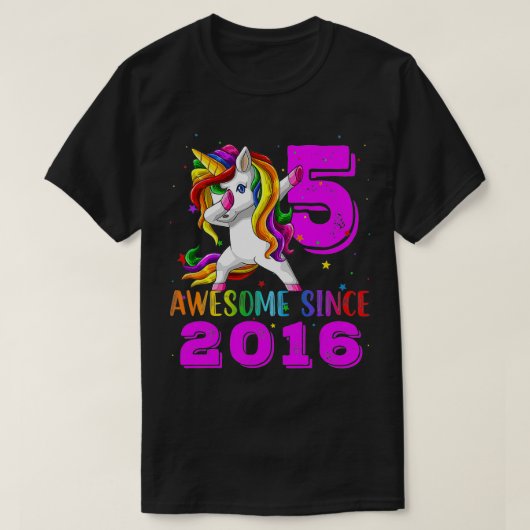 Awesome Since 2016 Rainbow Unicorn Dabbing 5th Bir Tシャツ (デザイン正面)