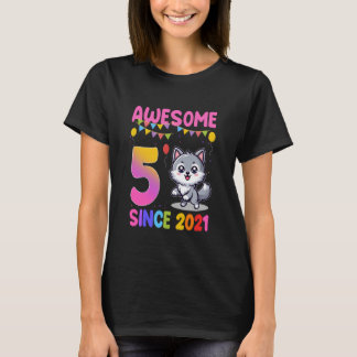 Awesome Since 2021 Wolf Animal Theme 5th Birthday Tシャツ