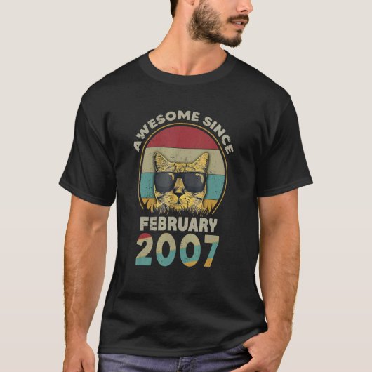Awesome Since February 2007 15nd Birthday Cat Tシャツ (正面)