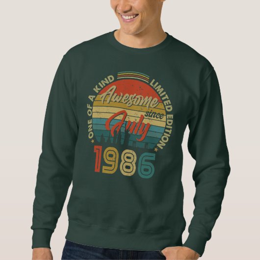 Awesome Since July 1986 Vintage 36th Birthday スウェットシャツ (正面)