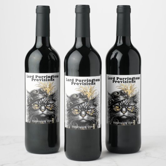 Awesome Steampunk Cat  ワインラベル (ボトル)