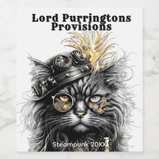 Awesome Steampunk Cat  ワインラベル (シングルラベル)