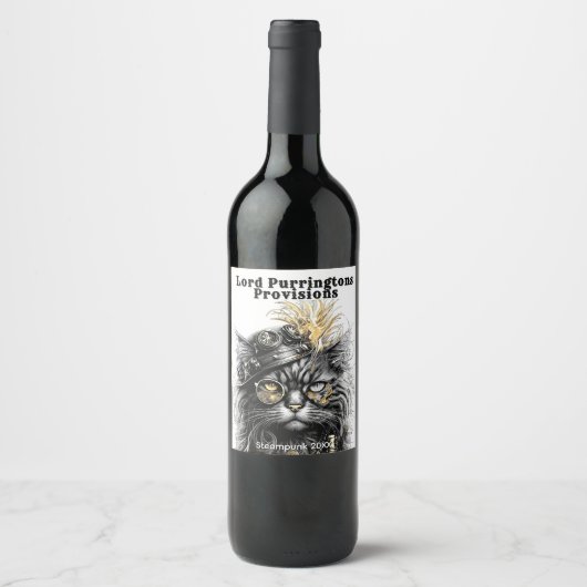 Awesome Steampunk Cat ワインラベル (正面)