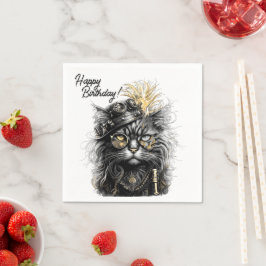 Awesome Steampunk Cat Birthday  スタンダードカクテルナプキン