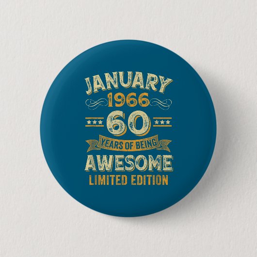 Awesome Vintage January 1966 60th Birthday 缶バッジ (正面)