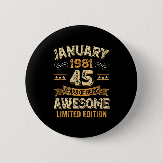 Awesome Vintage January 1981 45th Birthday  缶バッジ (正面)