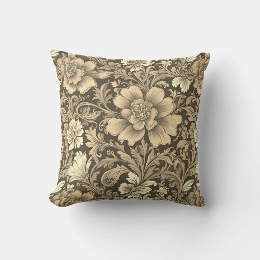 Awesome Vintage Sepia Floral Pattern  クッション (正面)