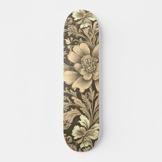 Awesome Vintage Sepia Floral Pattern  スケートボード (正面)